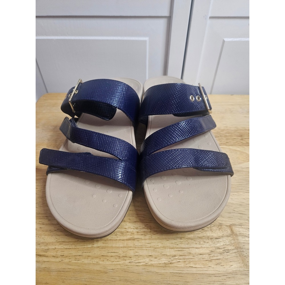 Vionic Rio Lizard Navy Blue Adjustable Platform Slide Sandals Womens 11 Wide